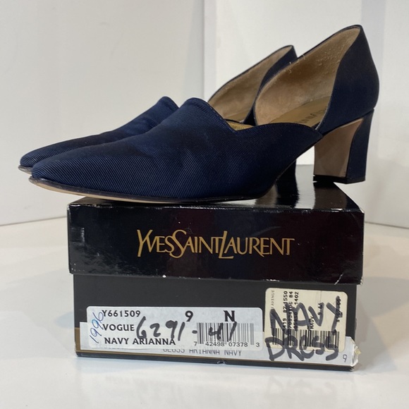 YSL Vogue Arianna D’Orsay pumps in Navy fabric & leather Made in Italy EUC 9 Nar - Picture 11 of 13